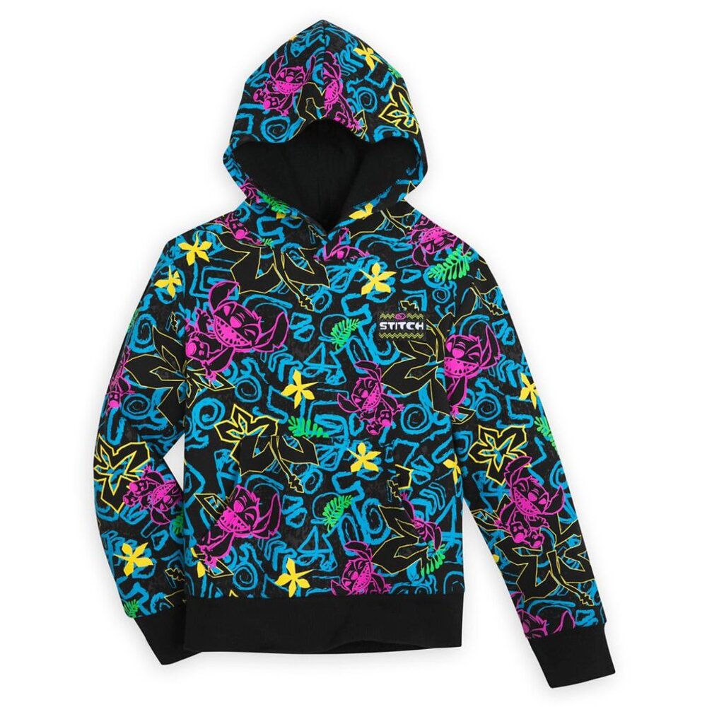 Disney World Black Neon Stitch All Over Print Print Hoodie 9/10